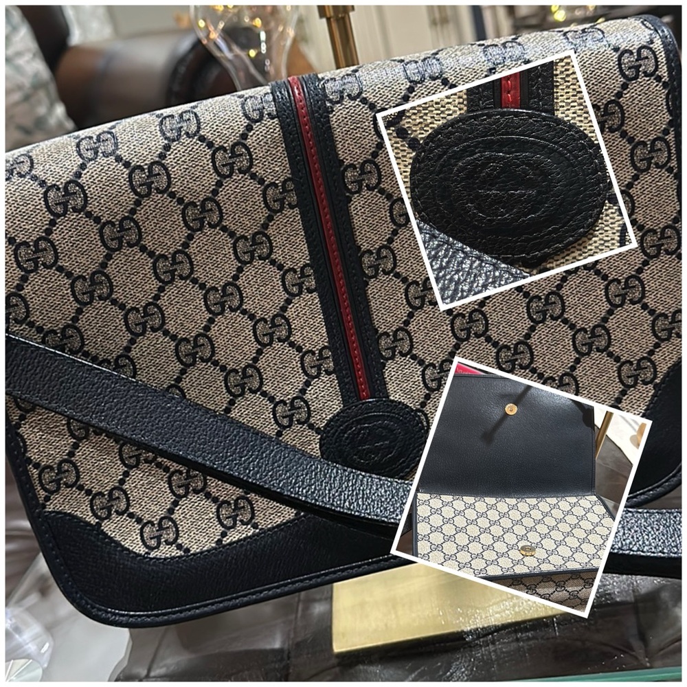 Authentic Vintage Gucci Supreme Navy Blue Leather Boston Bag, Beautiful!
